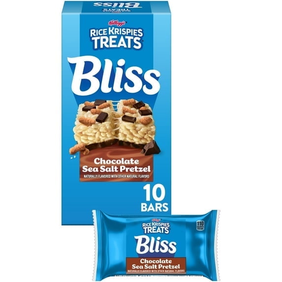 (4packs)-Rice Krispies Treats Bliss Chocolate Sea Salt Pretzel Chewy Crispy Marshmallow Squares, Snack Bars, 8.4 oz, 10 Count-Total 40 Counts