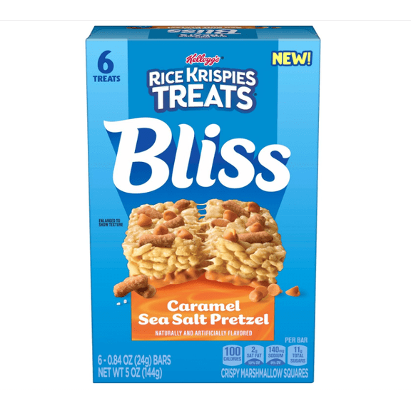 Rice Krispies Treats Bliss Crispy Marshmallow Squares, Snack Bars, Caramel Sea Salt Pretzel, 5oz Box (6 Bars)