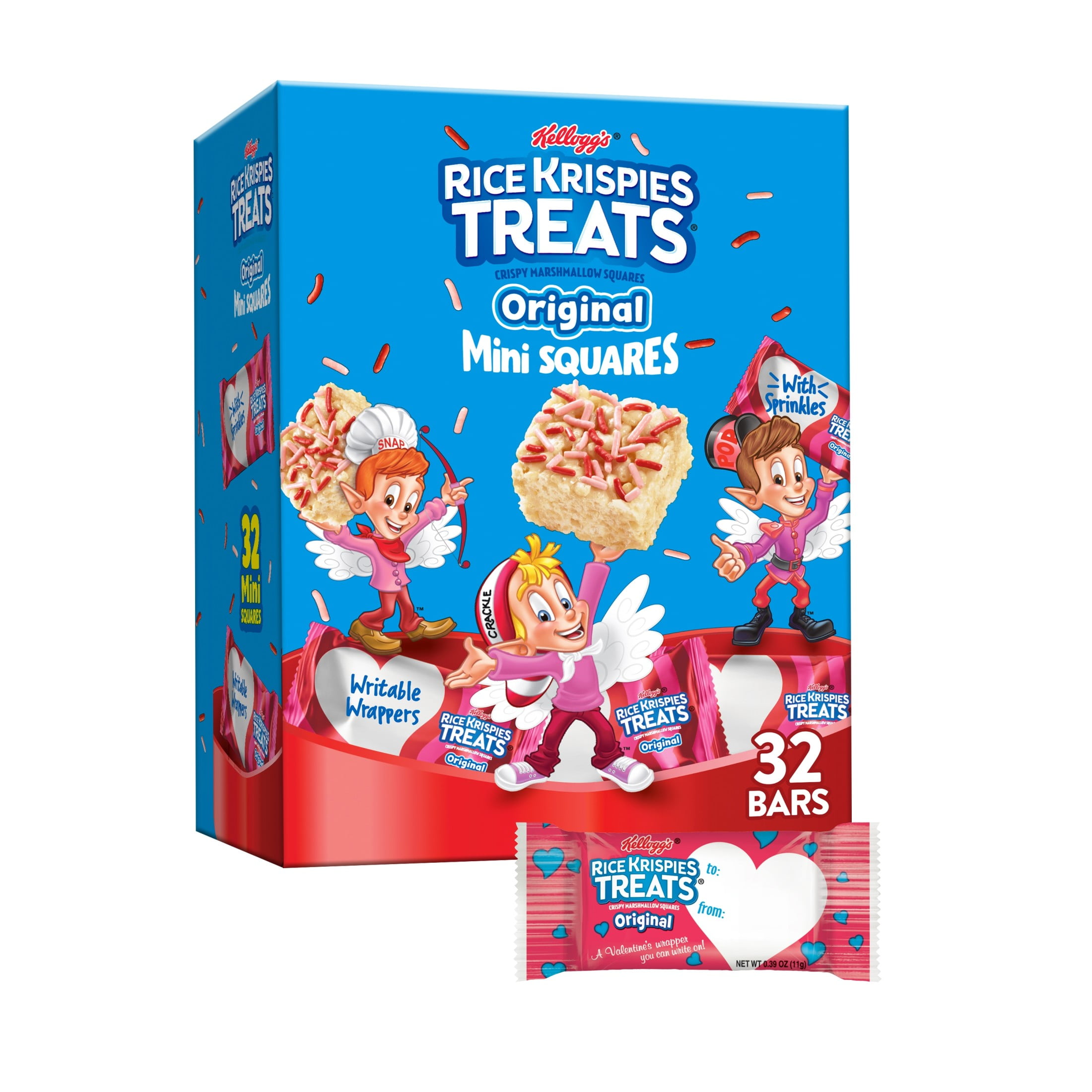 Rice Krispies Treats Original with Holiday Sprinkles Chewy Mini Marshmallow Snack Bars, Valentine's Day Treats, 12.4 oz, 32 Count