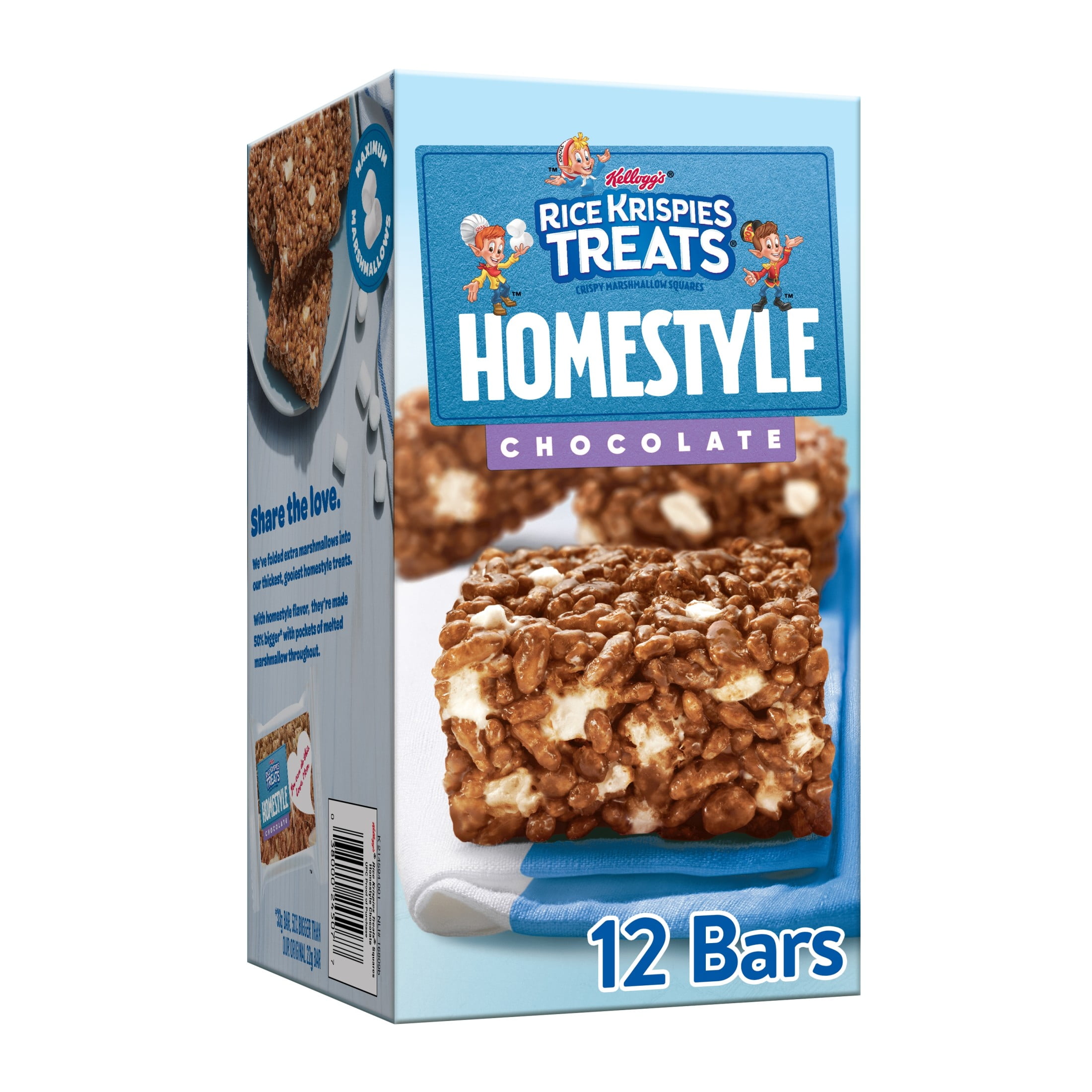 Rice Krispies Treats Homestyle Chocolate Chewy Crispy Marshmallow Squares, Kids Snacks, 13.96 oz, 12 Count