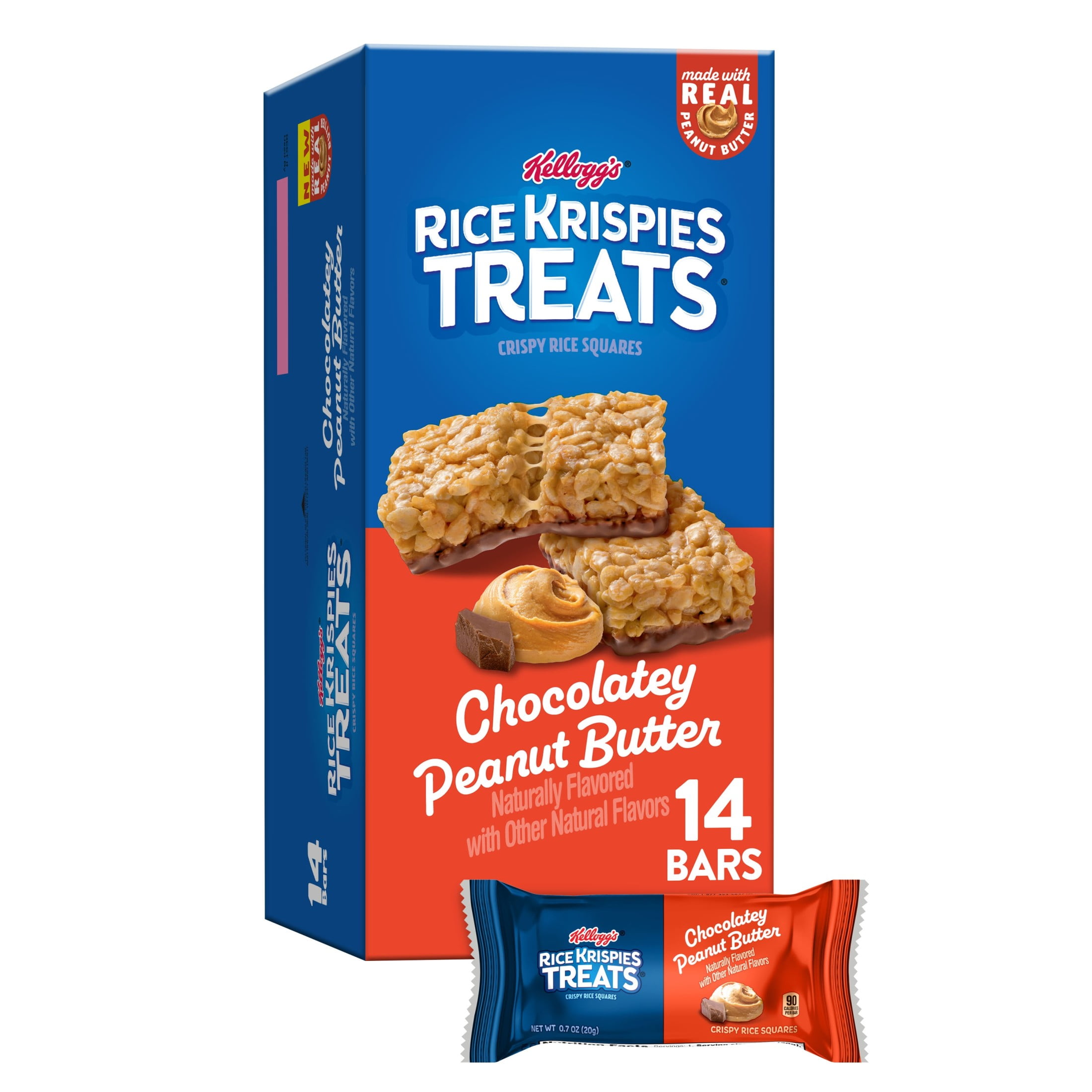 Rice Krispies Treats Chocolatey Peanut Butter Chewy Crispy Rice Squares, Kids Snacks, 9.8 oz, 14 Count