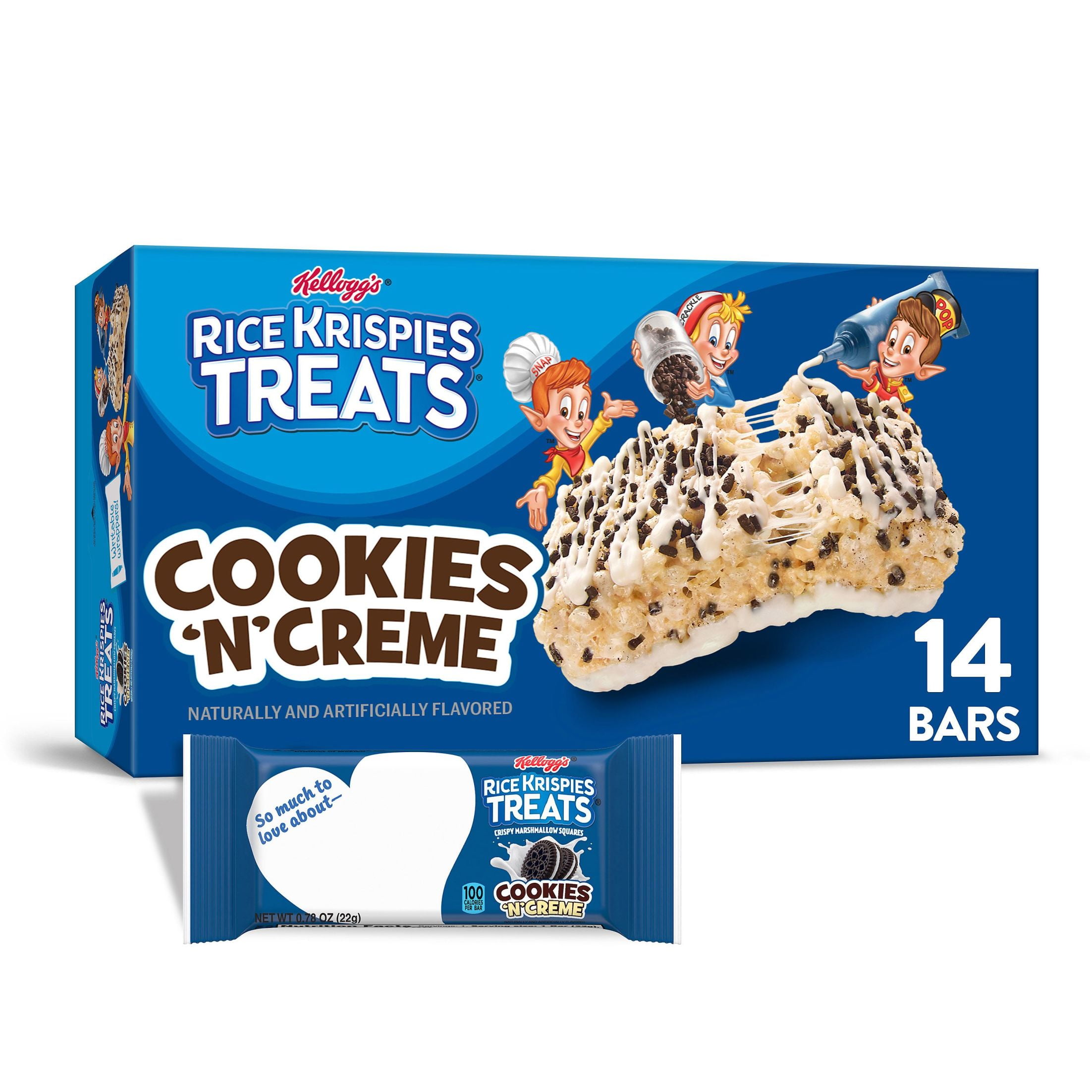 Rice Krispies Treats Cookies'n'Creme Chewy Marshmallow Snack Bars, Kids Snacks, 10.9 oz, 14 Count
