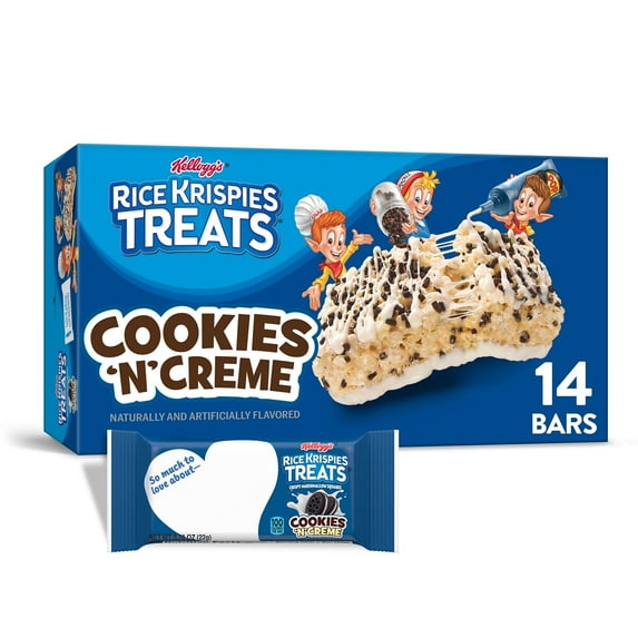 Rice Krispies Treats Cookies'n'Creme Chewy Marshmallow Snack Bars, Kids Snacks, 10.9 oz, 14 Count