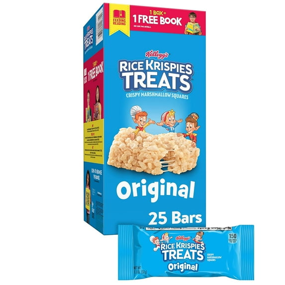 Rice Krispies Treats, Crispy Marshmallow Squares, Original, Single Serve, Display Box, 1.3 Oz Bars (25Count)