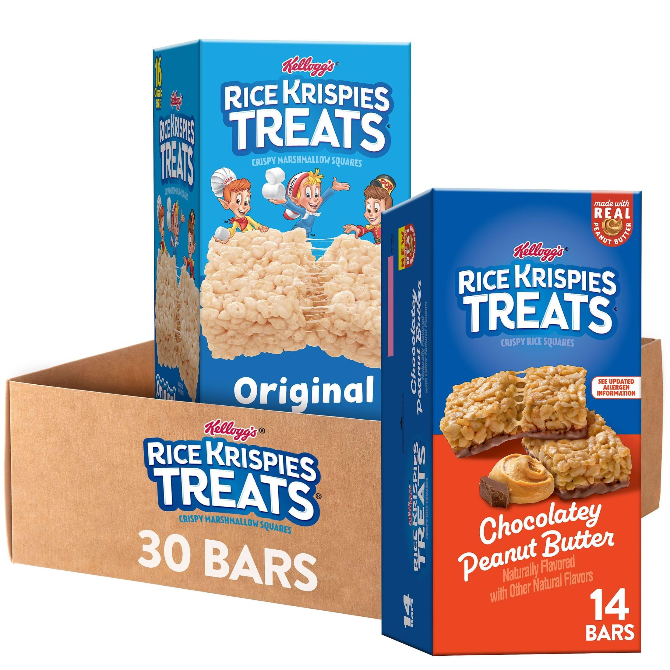 Rice Krispies Treats Crispy Rice Squares, ITL1Snack Bars, Variety Pack (2 Boxes, 30 Count)