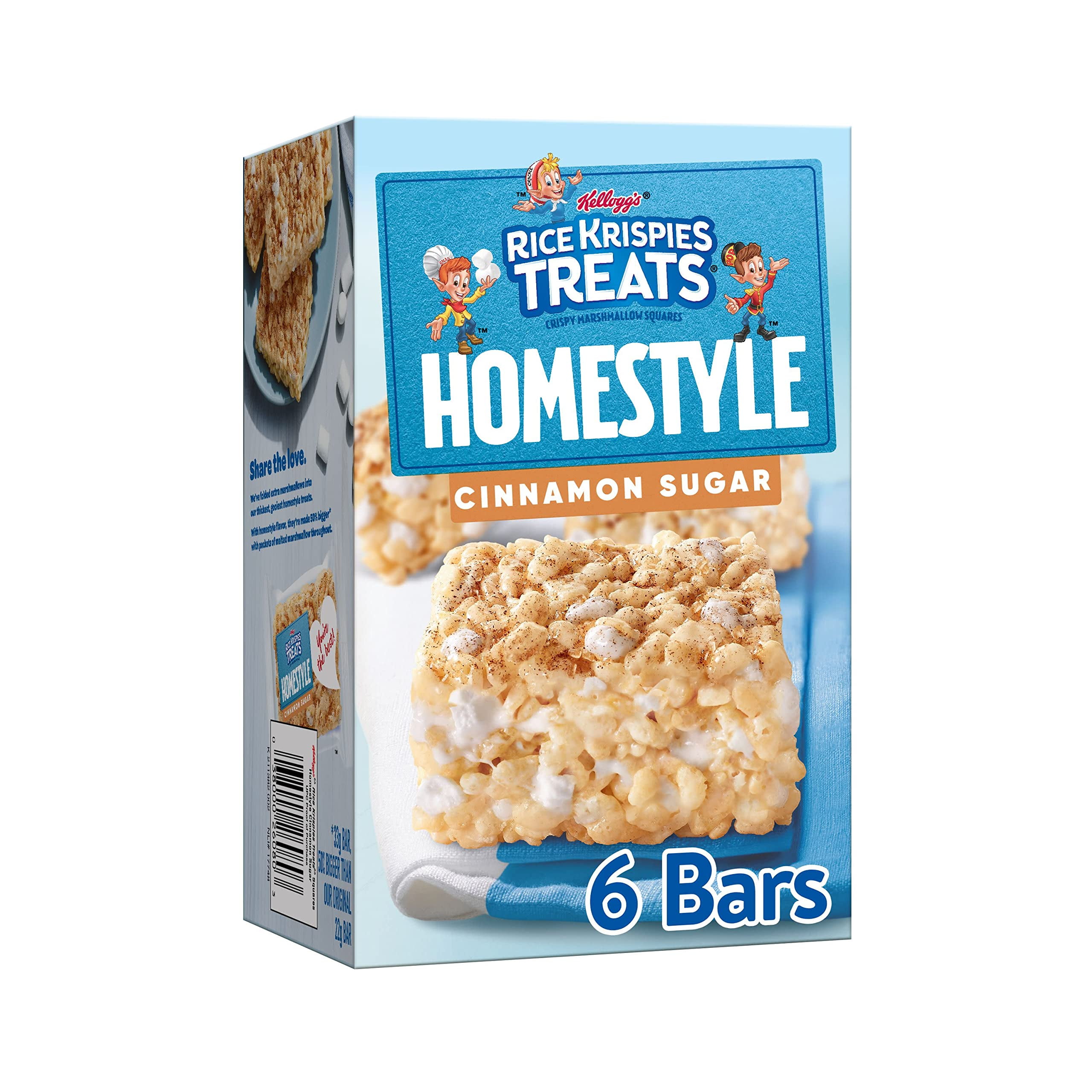 Rice Krispies Treats Homestyle CM31 Marshmallow Snack Bars, Kids Snacks, Lunch Snacks, Cinnamon Sugar Flavor, 6.98oz Box (6 Bars)