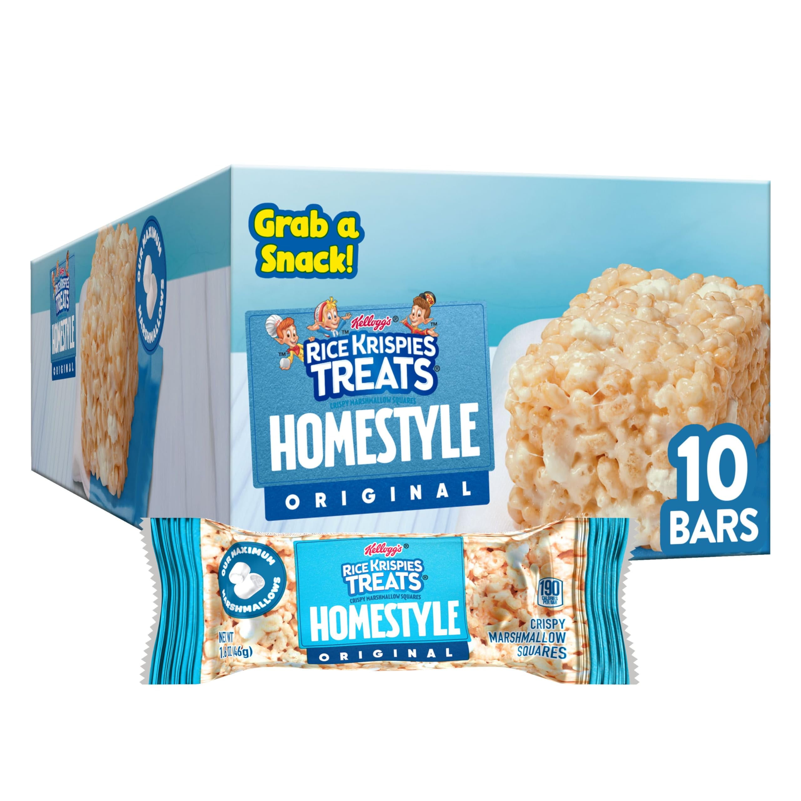 Rice Krispies Treats Homestyle Crispy Marshmallow Squares, Kids Snacks, Lunch Snacks, Original, 16.2oz Box (10 Bars) 10 Count
