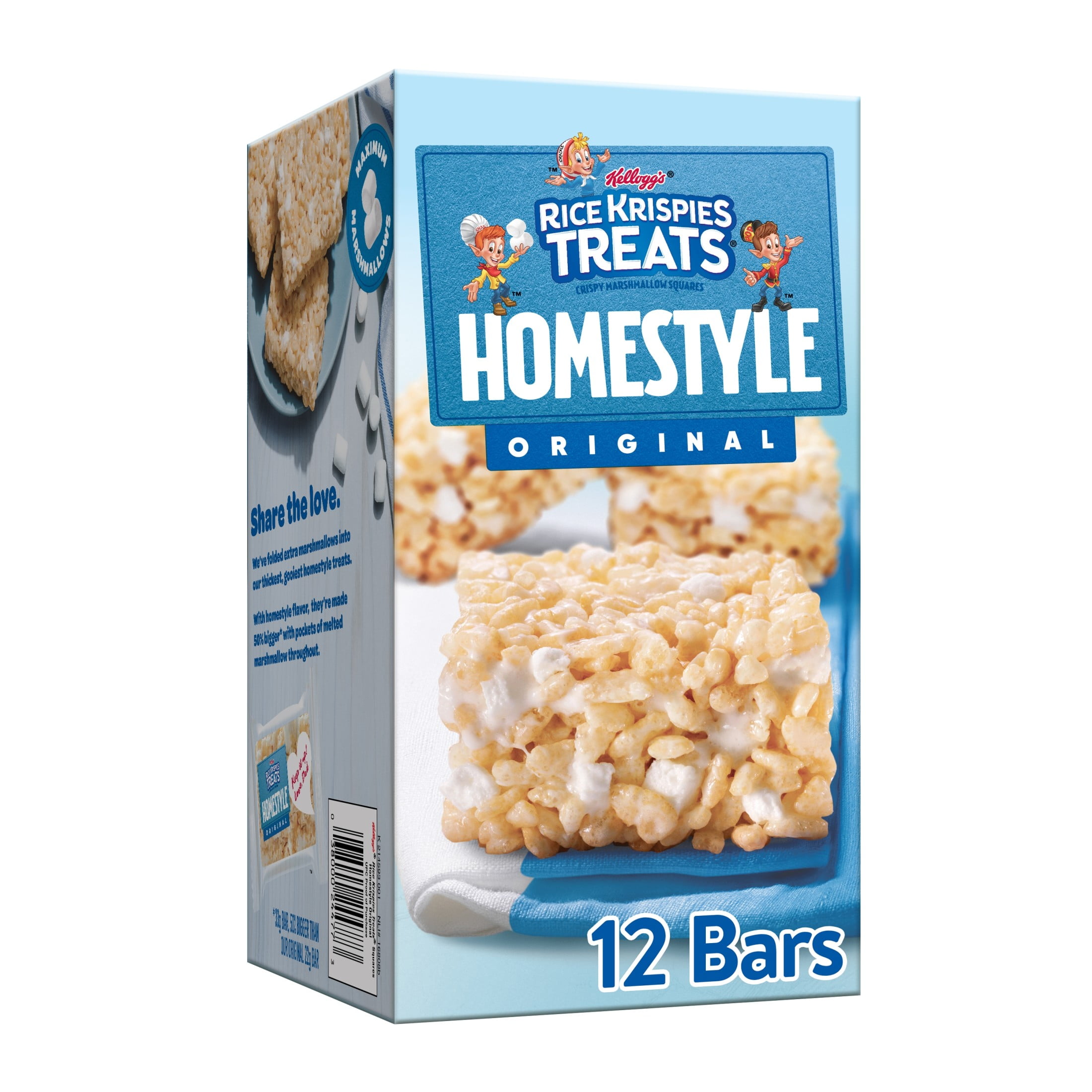 Rice Krispies Treats Homestyle Original Chewy Marshmallow Snack Bars, Kids Snacks, 13.96 oz, 12 Count