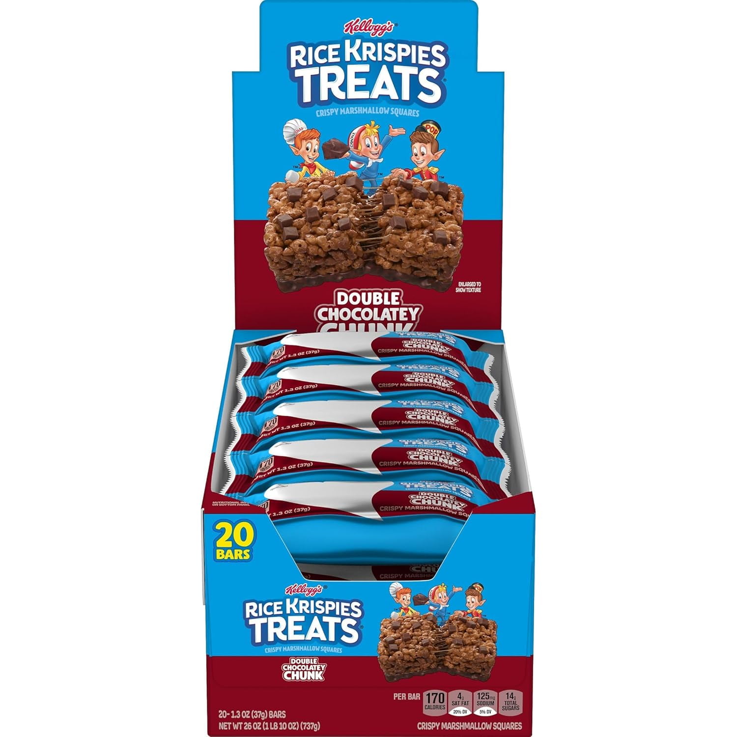 Rice Krispies Treats Marshmallow Snack Bars, Kids Snacks, School Lunch, Double Chocolatey Chunk, 26oz Box (20 Bars)
