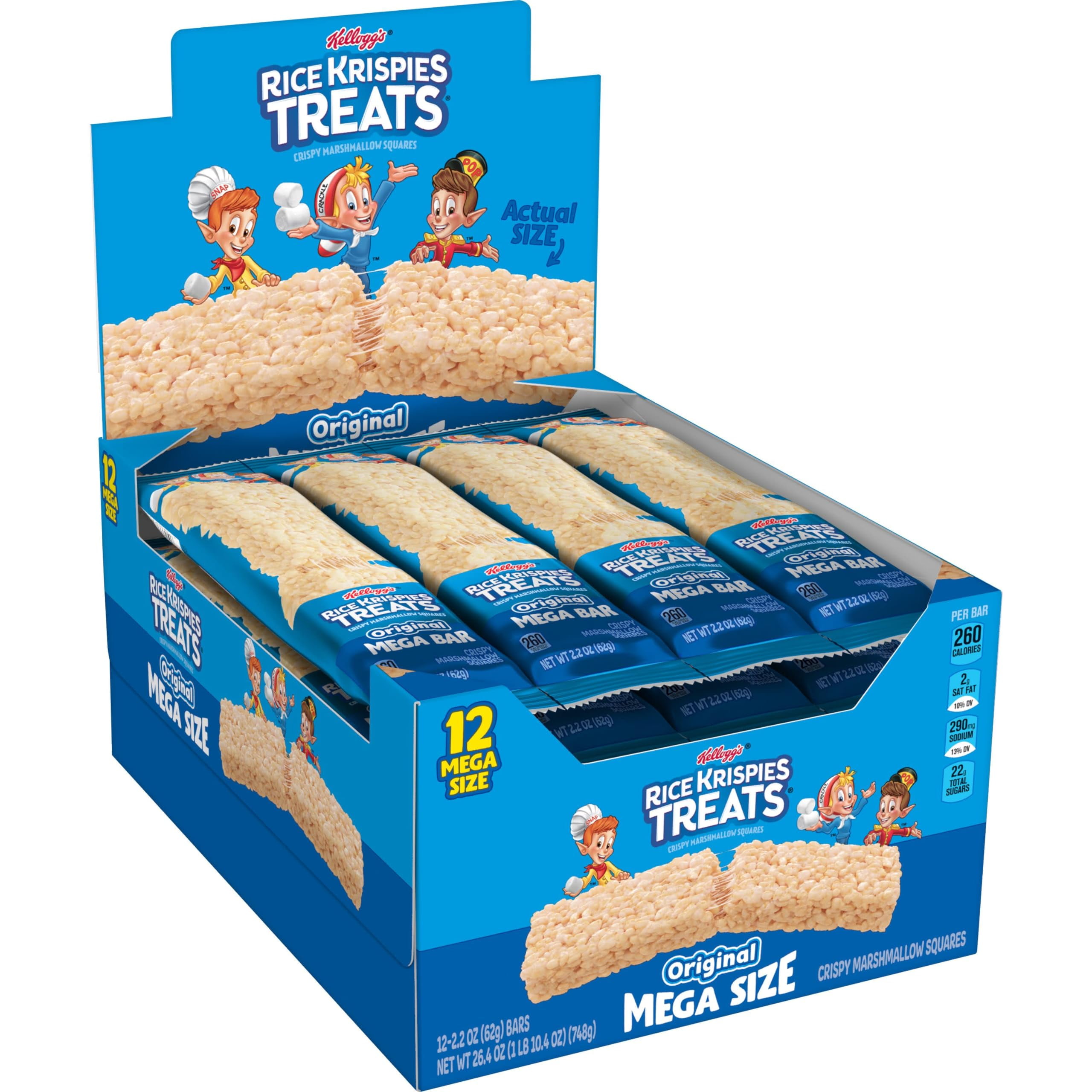 Rice Krispies Treats Mega Bars Large Marshmallow Snack Bars, Kids Snacks, Big Bars, Original, 26.4oz Box (12 Bars) YU3