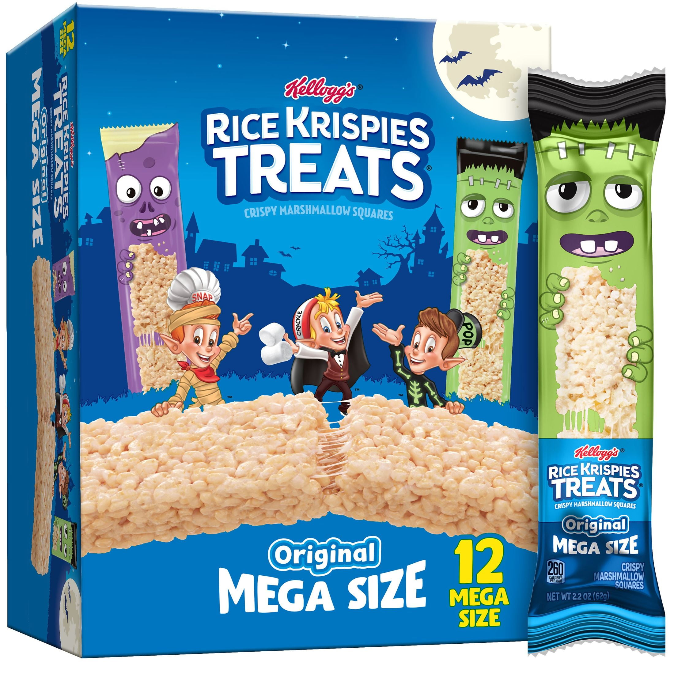 Rice Krispies Treats Original Chewy Crispy Large Marshmallow Squares, Halloween Snacks, 26.4 oz, 12 Count