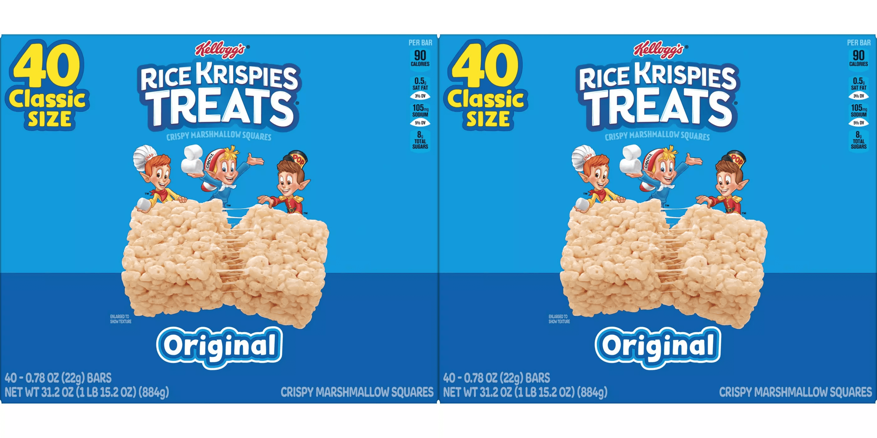 Rice Krispies Treats Original Crispy Marshmallow Squares, 31.2 oz, 40 ct pack of 2