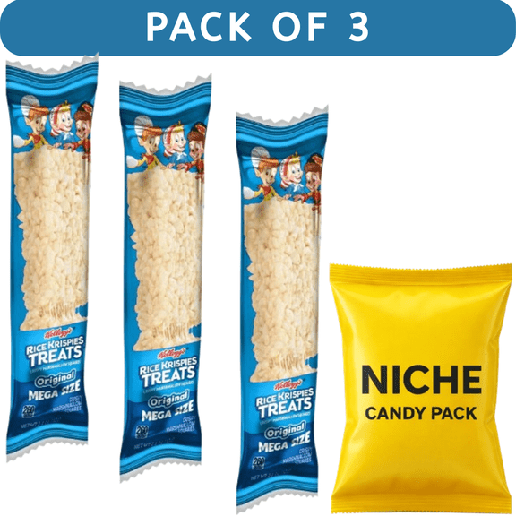 Rice Krispies Treats Original Marshmallow Squares, 3-Pack (2.2 oz Each) Includes Free Candy Gift Classic Crispy Marshmallow Snack Bars