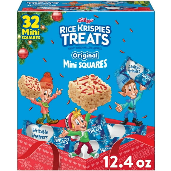 Rice Krispies Treats Original with Holiday Sprinkles Chewy Mini Marshmallow Cereal Bars, Holiday Snacks, 12.4 oz, 32 Count