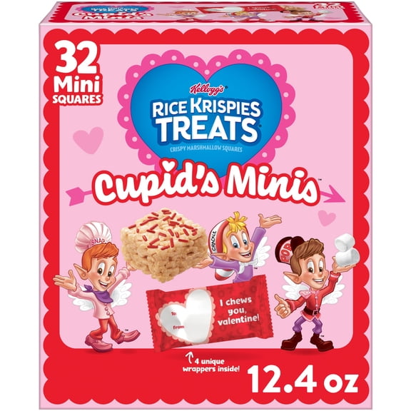 Rice Krispies Treats Valentine's Day Minis with Sprinkles Chewy Mini Marshmallow Cereal Bars, Kids Snacks, 12.4 oz, 32 Count