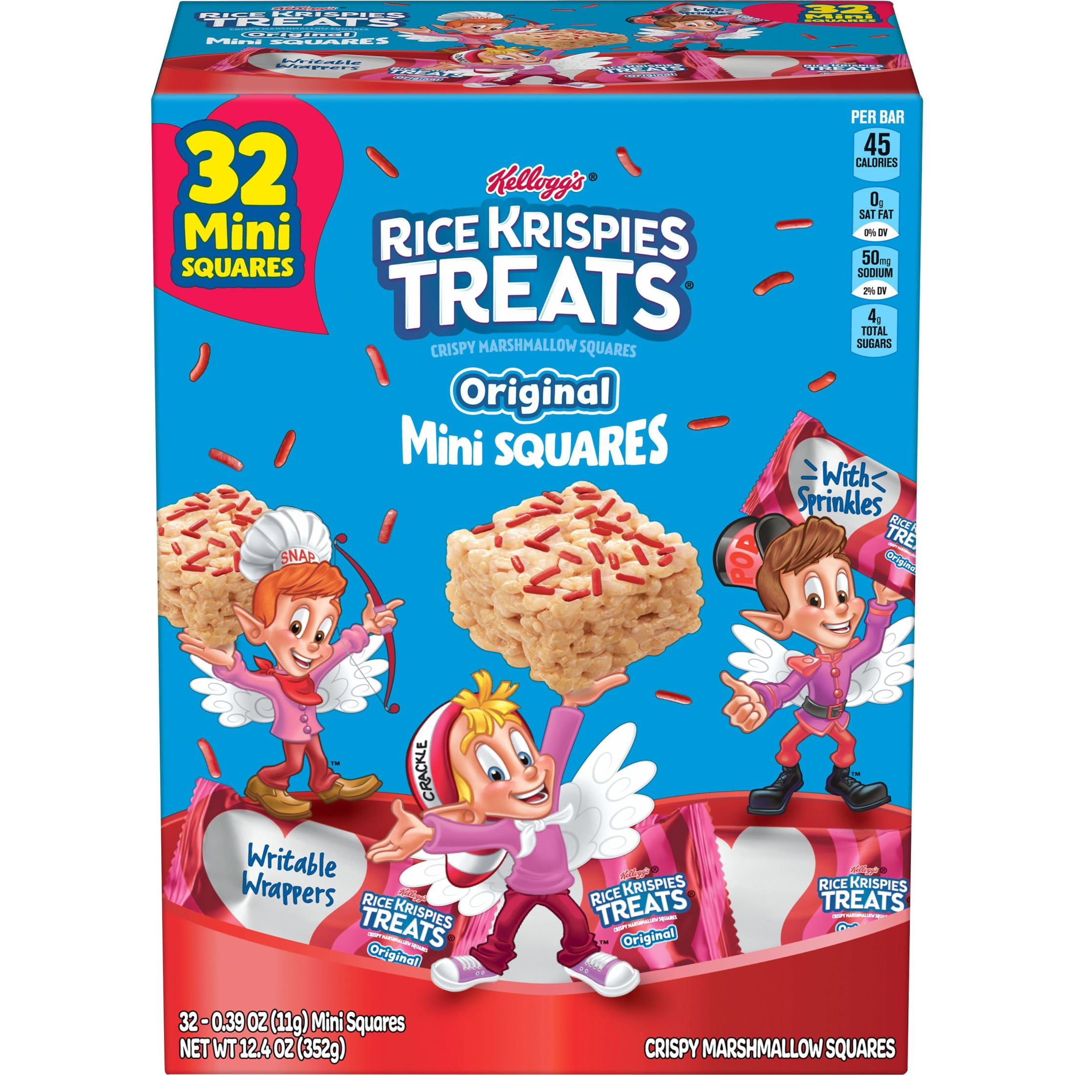 Rice Krispies Treats Original with Holiday Sprinkles Chewy Mini Marshmallow Cereal Bars, Kids Snacks, 12.4 oz, 32 Count