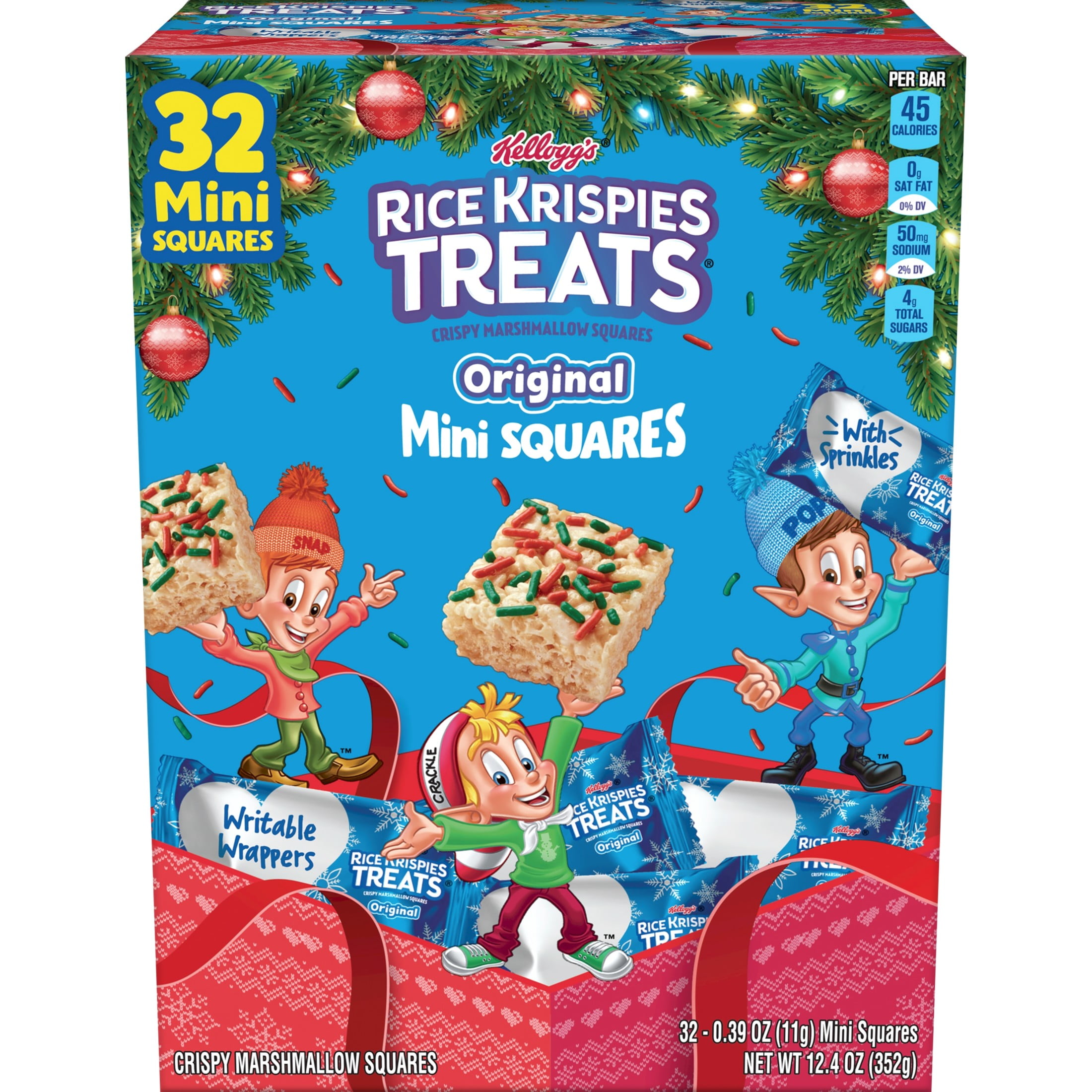 Rice Krispies Treats Original with Holiday Sprinkles Chewy Mini Marshmallow Snack Bars, Holiday Treats, 12.4 oz, 32 Count