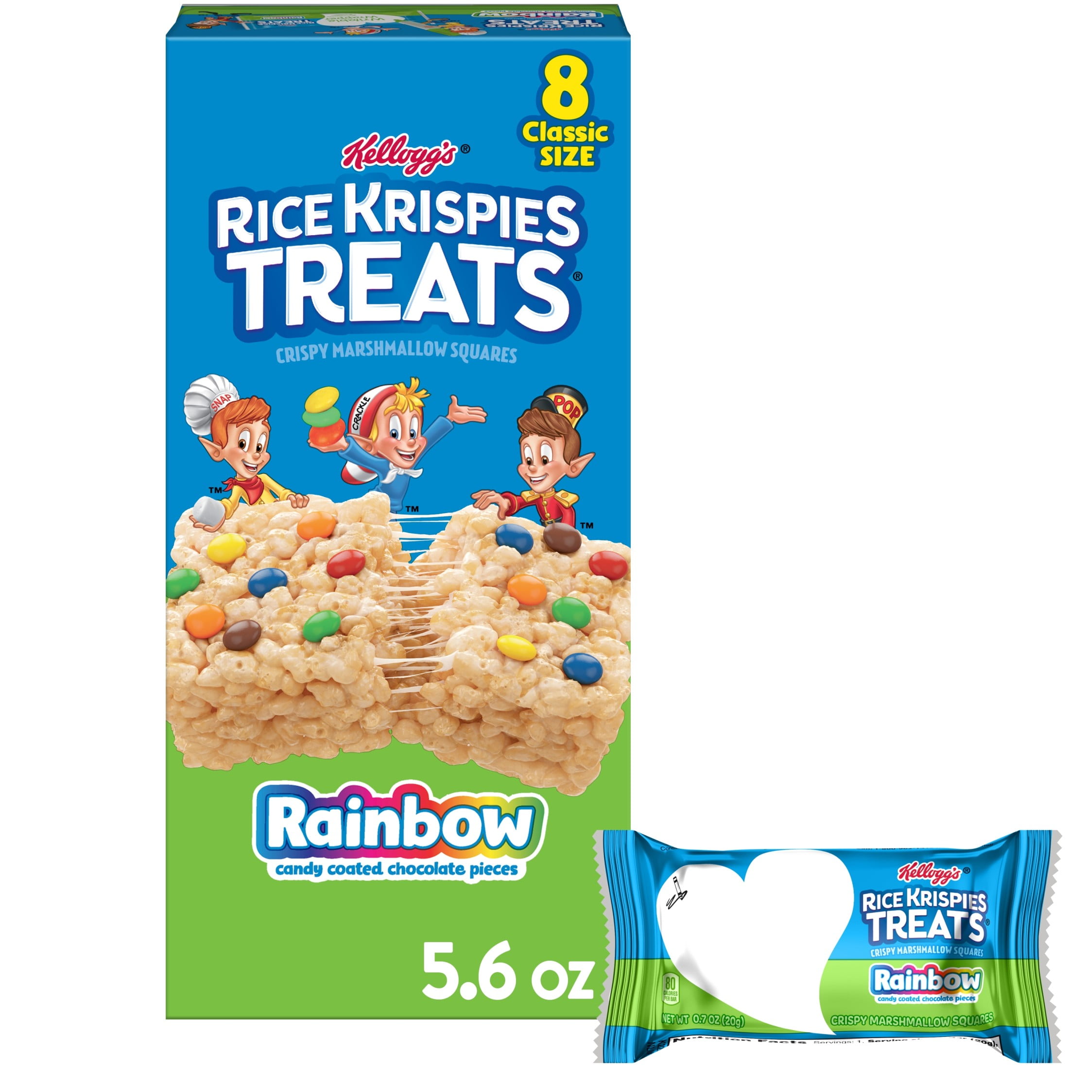Rice Krispies Treats Rainbow Chewy Marshmallow Snack Bars, Kids Snacks, 5.6 oz, 8 Count