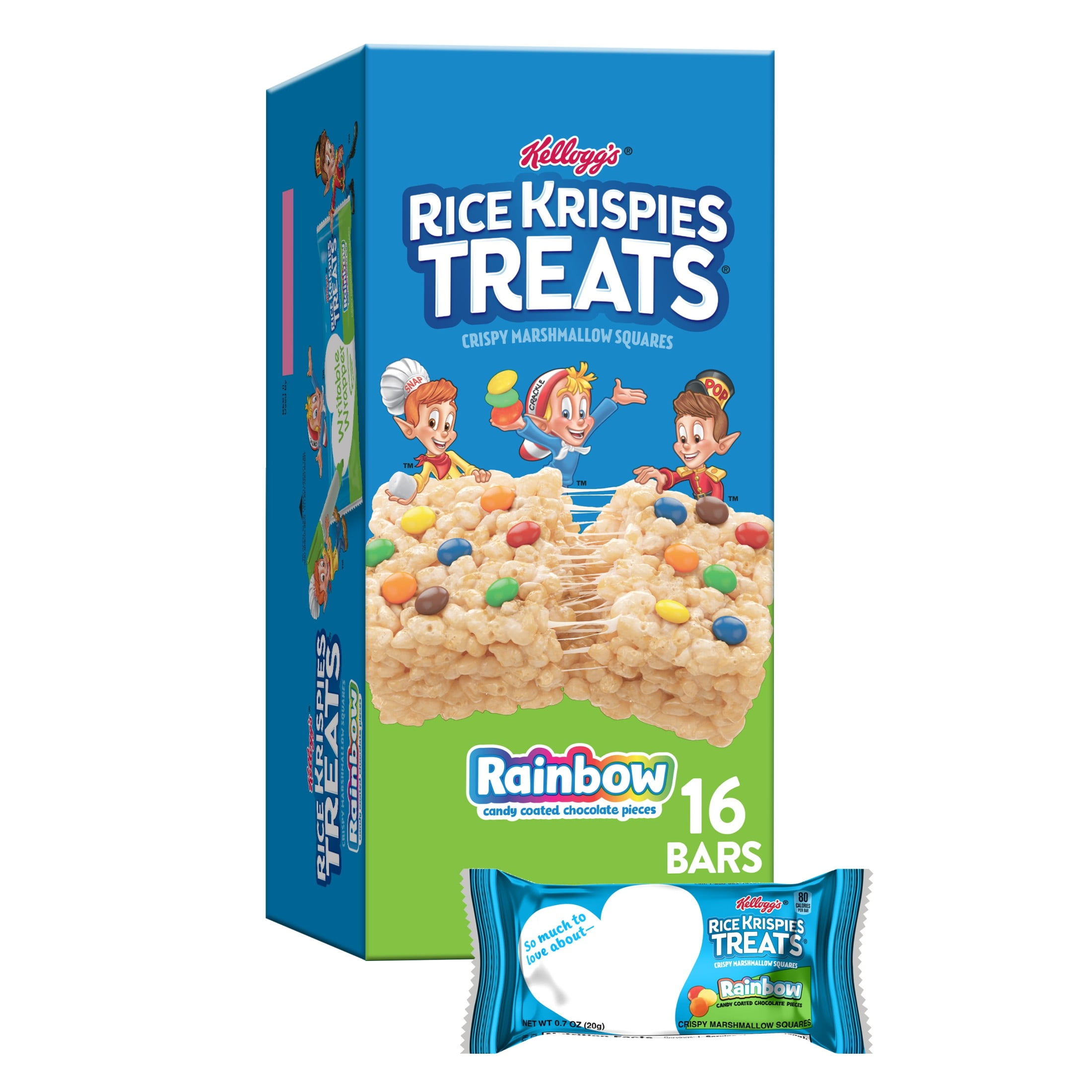 Rice Krispies Treats Rainbow Chewy Marshmallow Snack Bars, Kids Snacks, 11.2 oz, 16 Count