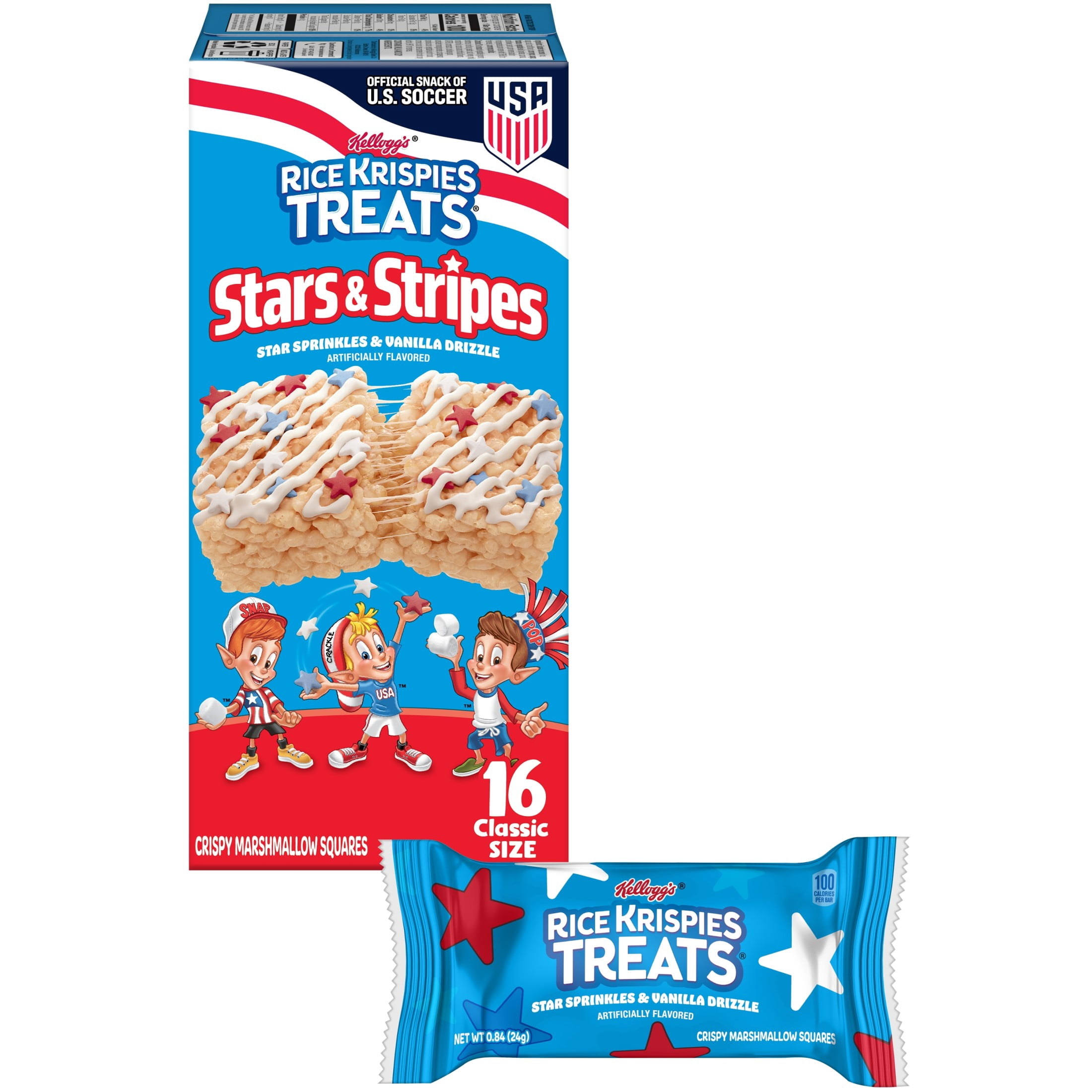 Rice Krispies Treats Star Sprinkles and Vanilla Drizzle Chewy Crispy Marshmallow Squares, Ready-to-Eat, Limited Edition, 13.5 oz, 16 Count
