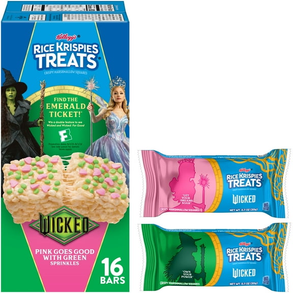 Rice Krispies Treats Original with Colored Sprinkles Chewy Wicked Crispy Marshmallow Squares, Lunch Snacks, 11.2 oz, 16 Count