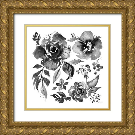 Rice, Kristy 12x12 Gold Ornate Wood Framed with Double Matting Museum Art Print Titled - Delft Delight III Black No Words