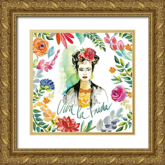 Rice, Kristy 15x15 Gold Ornate Wood Framed with Double Matting Museum Art Print Titled - Fridas Flower Fancy I