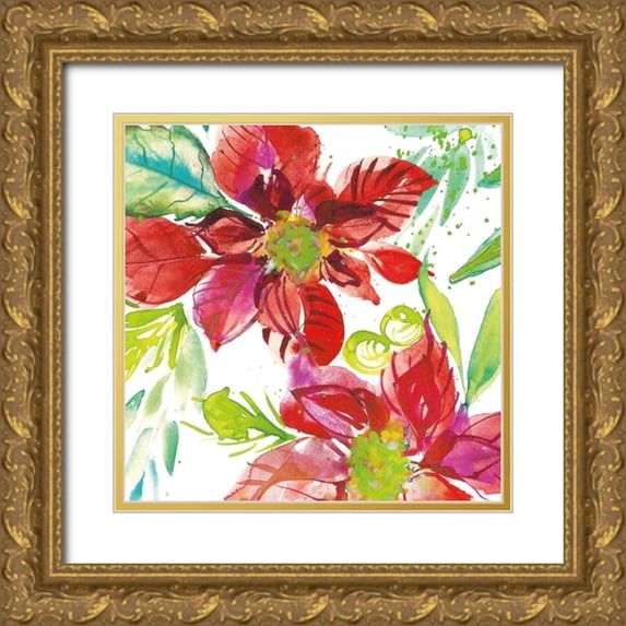 Rice, Kristy 20x20 Gold Ornate Wood Framed with Double Matting Museum Art Print Titled - Poinsettia Pretty I