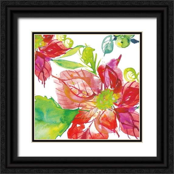 Rice, Kristy 26x26 Black Ornate Wood Framed with Double Matting Museum Art Print Titled - Poinsettia Pretty III