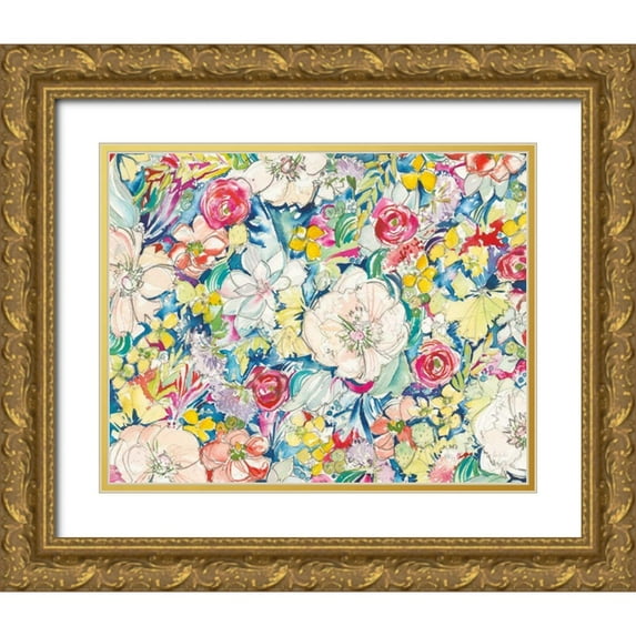 Rice, Kristy 32x26 Gold Ornate Wood Framed with Double Matting Museum Art Print Titled - Floral Burst