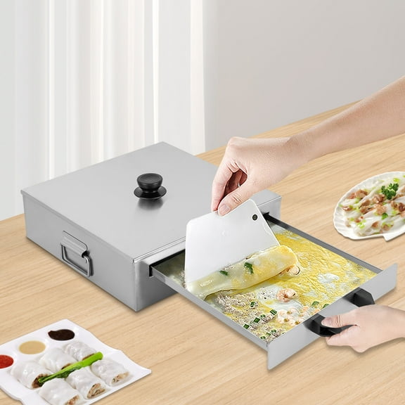 Rice Noodle Rolls Machine 1 Layer Cantonese Food Steamer Cantonese Food Steamer with 304 Stainless Steel Extra Tray & Lid for Chinese Cheung Fun Changfen Cuisine Recipes Cookware