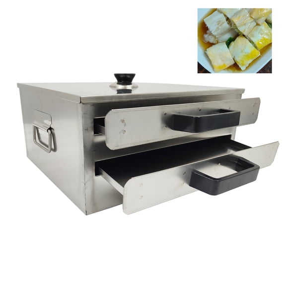 Rice Noodle Rolls Steamer Cooker Machine 2-Layer Stainless Steel Anti-Scald Handle