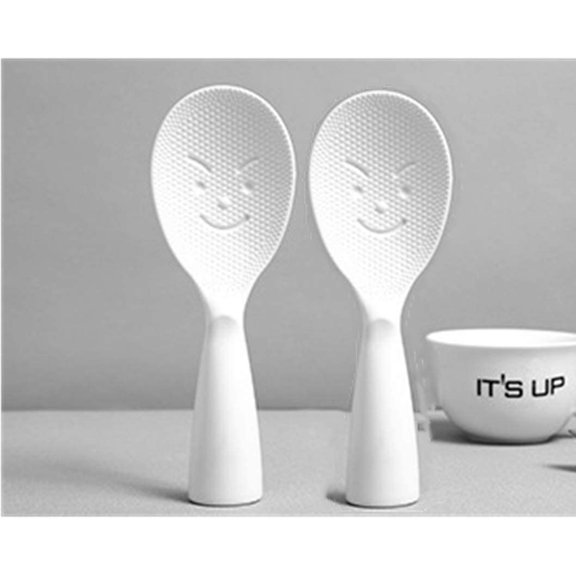 Rice Paddle Tool,Non-Stick Rice Spoon,Standing Rice Spatula with Smile Face(2 Pcak/white)