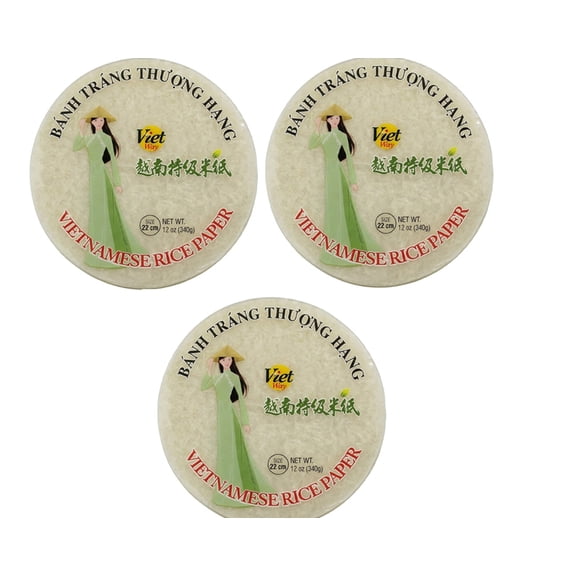 Maadan Premium Vietnamese Rice Paper Wrappers Round (22cm 12oz) 3 Packs Gluten-Free & Non-GMO.