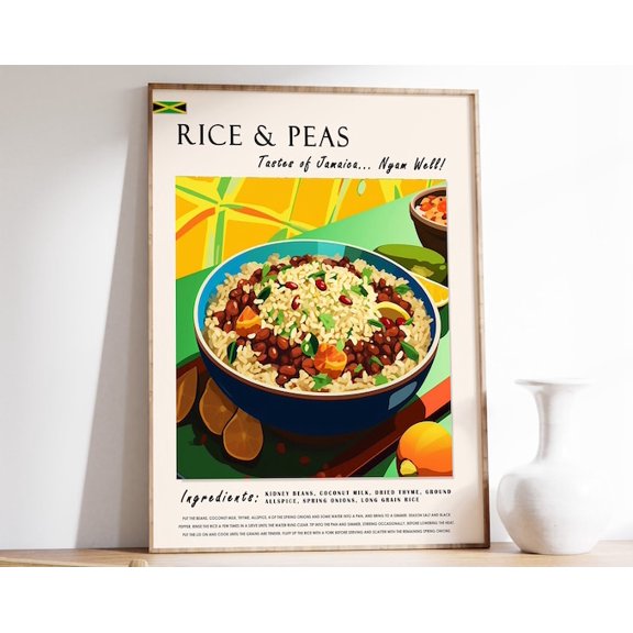 Rice Peas Jamaican Caribbean Food Wall Art Print, Unframed Paper Poster 8x10in