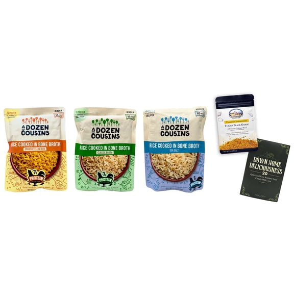 A Dozen Cousins Ready-to-Eat Rice Pouches Variety Pack  Spanish Yellow, Classic & Sea Salt  6 Pouches (2 Each) + MerlinsMart Zine