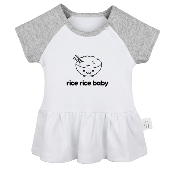 Rice Rice Baby Funny Dresses For Baby, Newborn Babies Skirts, Infant Princess Dress, 0-24M Kids Graphic Clothes (Gray Raglan Dresses, 12-18 Months)