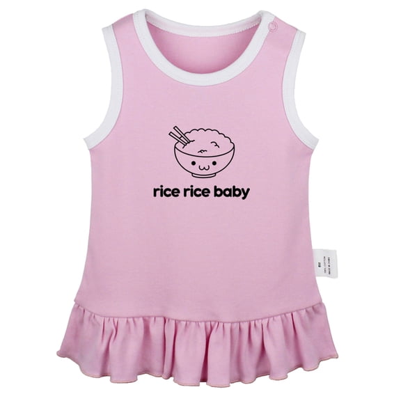 Rice Rice Baby Funny Dresses For Baby, Newborn Babies Skirts, Infant Princess Dress, 0-24M Kids Graphic Clothes (Pink Sleeveless Dresses, 0-6 Months)