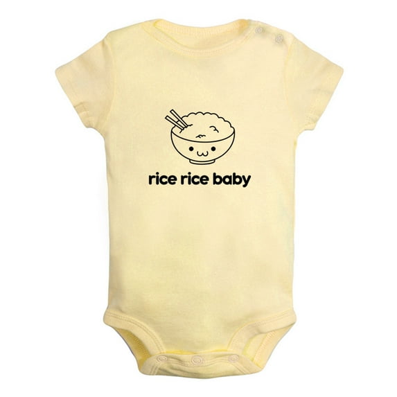 Rice Rice Baby Funny Rompers For Babies, Newborn Baby Unisex Bodysuits, Infant Jumpsuits, Toddler 0-12 Months Kids One-Piece Oufits (Yellow, 0-6 Months)