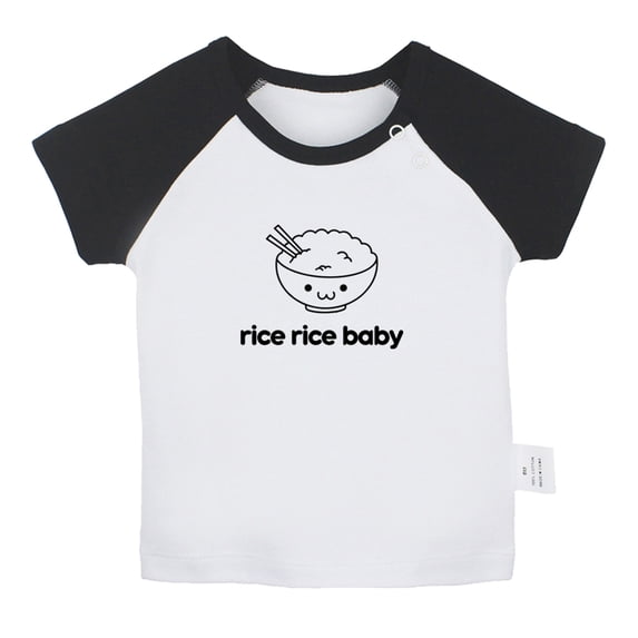 Rice Rice Baby Funny T shirt For Baby, Newborn Babies T-shirts, Infant Tops, 0-24M Kids Graphic Tees Clothing (Short Black Raglan T-shirt, 0-6 Months)