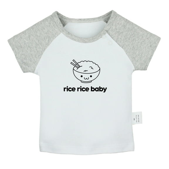 Rice Rice Baby Funny T shirt For Baby, Newborn Babies T-shirts, Infant Tops, 0-24M Kids Graphic Tees Clothing (Short Gray Raglan T-shirt, 0-6 Months)