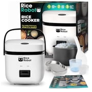 Rice Robot Personal Rice Cooker, PFAS-free, Nonstick. 1 Quart Capacity (4 Cups), with Stainless Steel Steamer Tray, Measuring Cups, Recipe Book with 60 Recipes, and Serving Spoon, As Seen On TV
