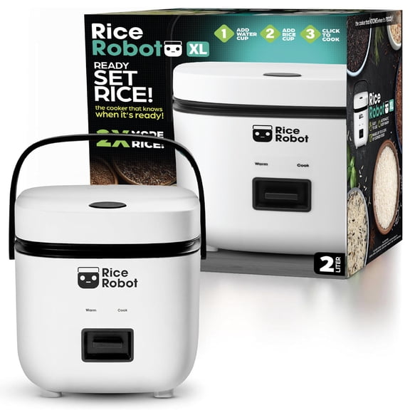 Rice Robot XL Rice Cooker Family Size 4 Cup Uncooked (8 Cups Cooked) Electric Rice Maker, Ceramic Nonstick, Includes Stainless Steel Steamer Tray and Accessories | As Seen on TV
