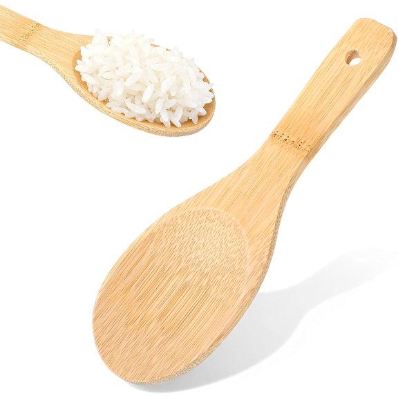 Rice Scooper Bamboo, 20cm Rice Spoon Natural Wood Non-stick Rices Paddle Heat Resistant Rices Spatula Durable Potato Servers for Serving and Cooking