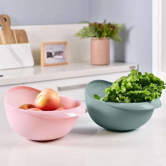Rice Sieve Plastic Colander Kitchen Drain Basket with Handles Rice Bowl Strainer Strainer Basket Sink Drain Kitchen Tools (Pink)