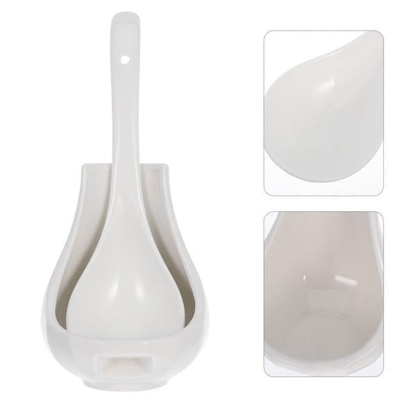 ETEREAUTY 1Set White Ceramic Spoon Rest with Decorative Ladle Holder for Kitchen Counter