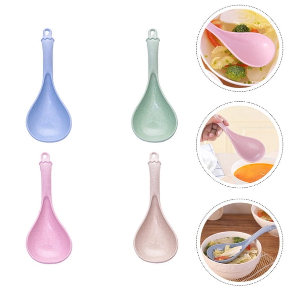 Pawsdot Comfortable Handle Soup Spoons Assorted Color PP and Wheat Straw 4Pcs