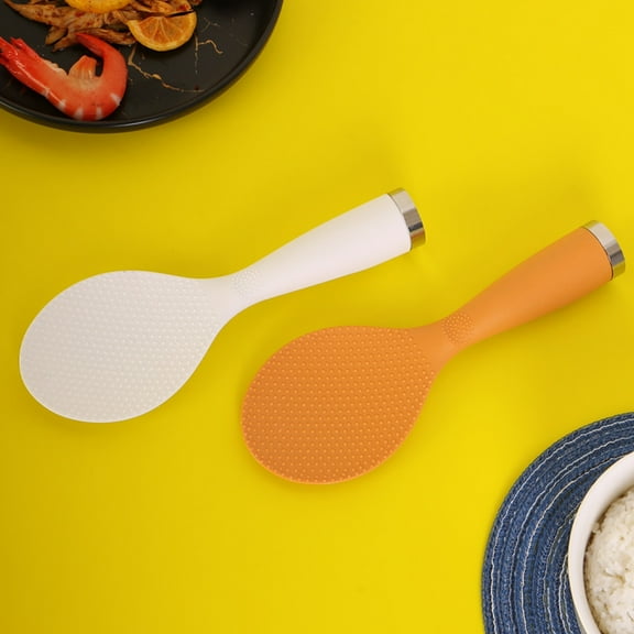 Rice Spoon, Non-stick Rice Paddle with Unique Bumpy Texture, White or Orange Plastic, Compact 7.5x3.7x21.3cm Design, Stands Up & Hangs for Space-saving Storage, Ideal for Home Kitchens &