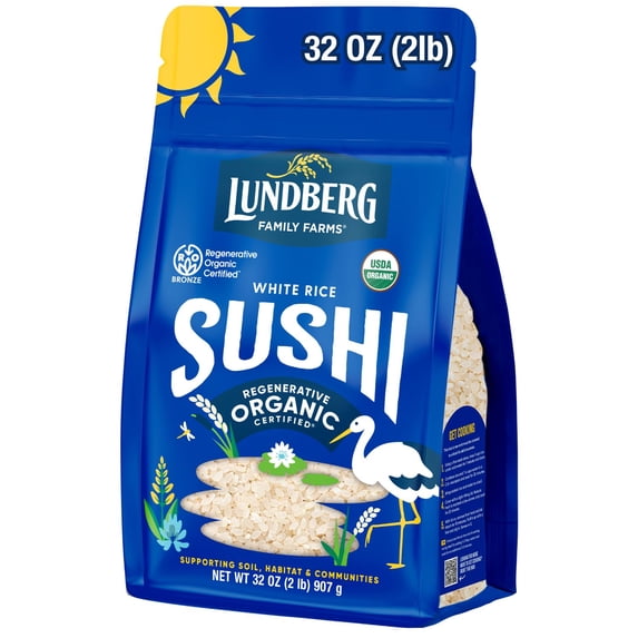 Rice Sticky White Japanese-Style Short Grains Regenerative Organic Certified Lundberg Sushi 32 Oz