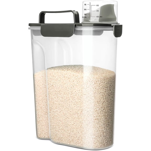 Rice Stora Container, 5 to 10lb Dry Food Airtight Dispenser, Pet Dog Cat Canister, BPA Free Clear Plastic Kitchen and Pantry Orization Bin for Oaeal, Grain, Cereal, Pasta, Flour